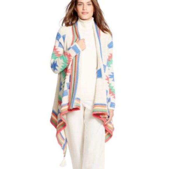 Lauren Ralph Lauren Southwestern Cardigan Sweater Geometric Intarsia S M $398 - Picture 2 of 11